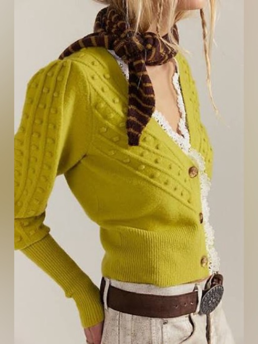 Free People Lace SoftSpun Long Sleeve Cardigan Green - Picture 2 of 6